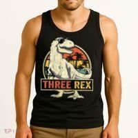Roaring into Three Dinosaur Birthday Celebration Tank Top thumb 3