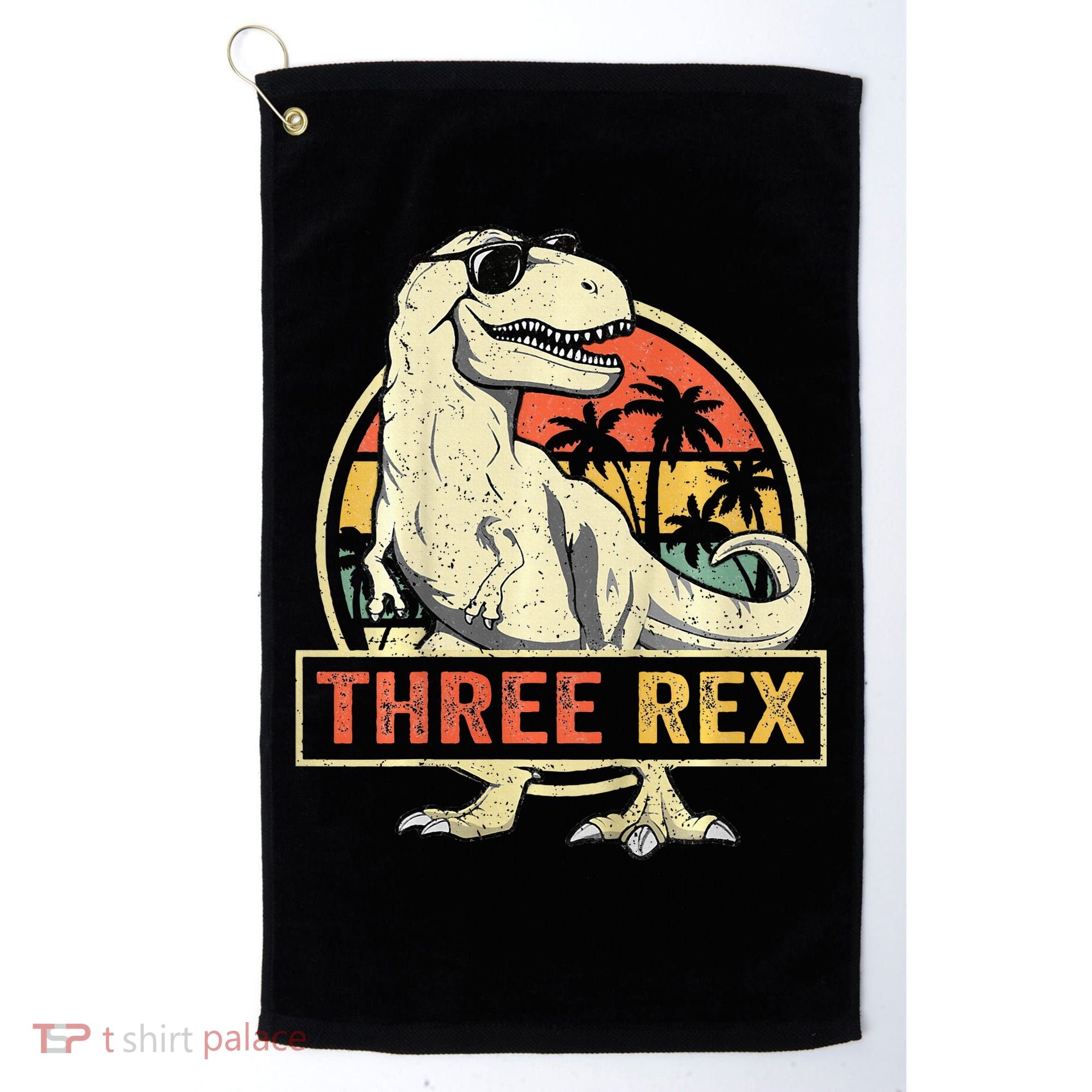 Roaring into Three Dinosaur Birthday Celebration Golf Towel