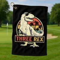 Roaring into Three Dinosaur Birthday Celebration Golf Towel thumb 1