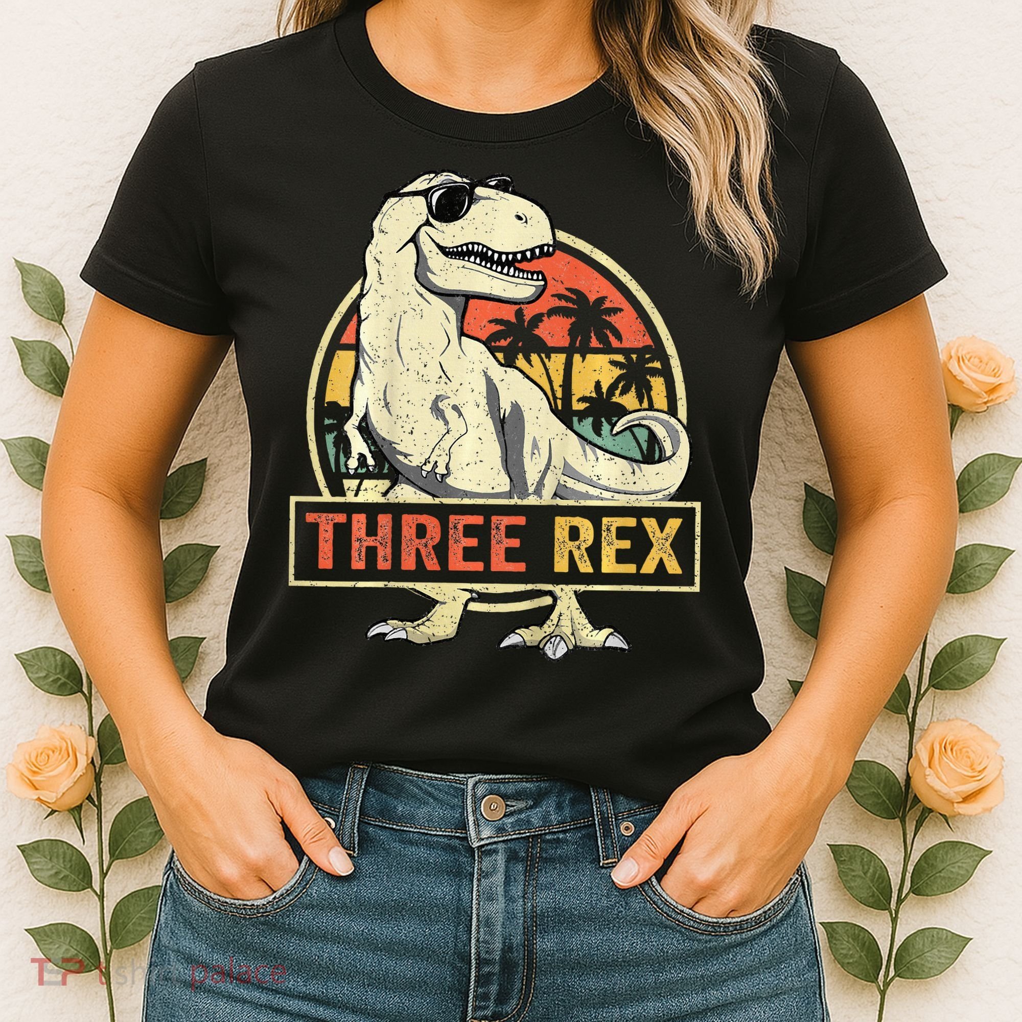 Roaring into Three Dinosaur Birthday Celebration Women's T-Shirt