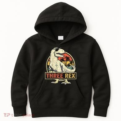 Roaring into Three Dinosaur Birthday Celebration Kids Hoodie