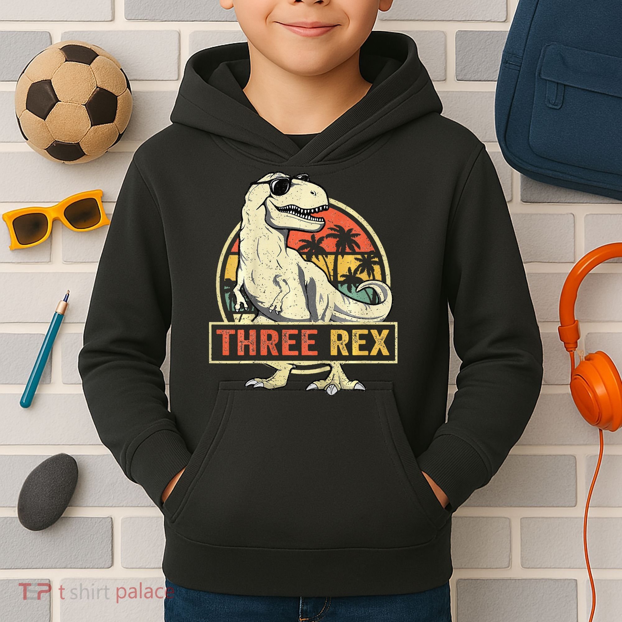 Roaring into Three Dinosaur Birthday Celebration Kids Hoodie