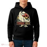Roaring into Three Dinosaur Birthday Celebration Kids Hoodie thumb 4