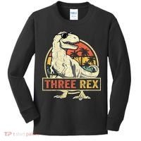 Roaring into Three Dinosaur Birthday Celebration Kids Long Sleeve Shirt thumb 0