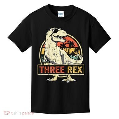 Roaring into Three Dinosaur Birthday Celebration Kids T-Shirt