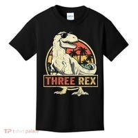 Roaring into Three Dinosaur Birthday Celebration Kids T-Shirt thumb 0