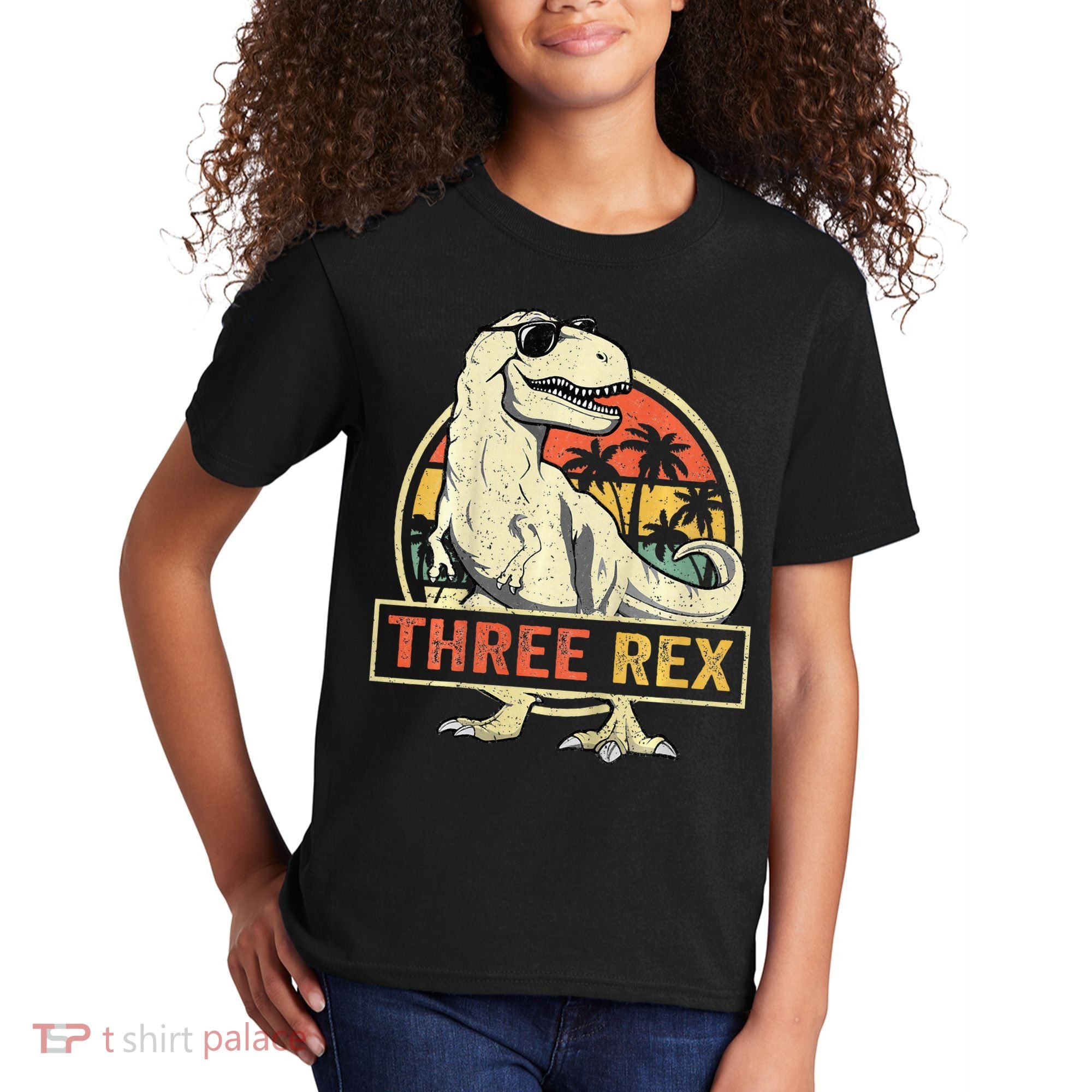 Roaring into Three Dinosaur Birthday Celebration Kids T-Shirt