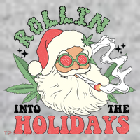 Rollin Into The Holidays Funny Marijuana Santa The Baniff Cuffed Pom Beanie thumb 2