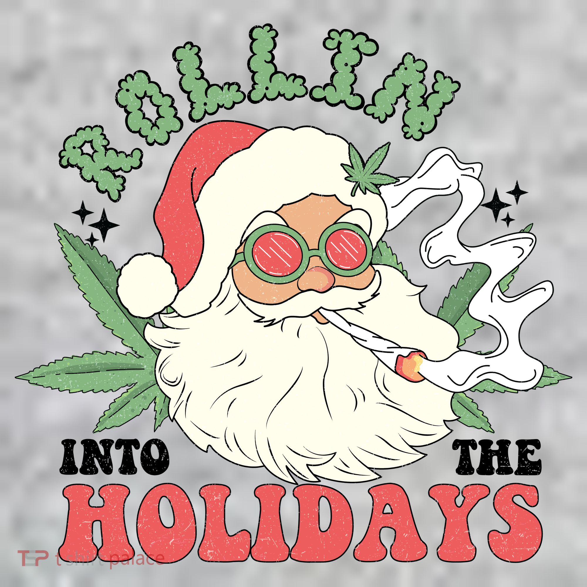 Rollin Into The Holidays Funny Marijuana Santa The Baniff Cuffed Pom Beanie
