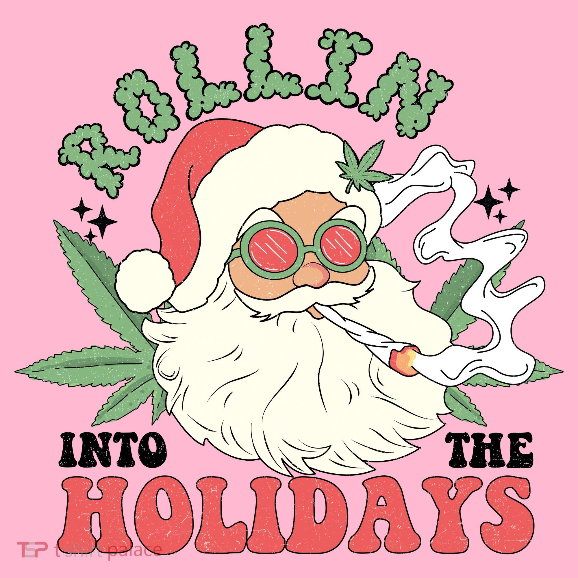 Rollin Into The Holidays Funny Marijuana Santa Coaster