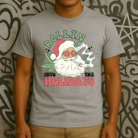 Rollin Into The Holidays Funny Marijuana Santa T-Shirt thumb 3