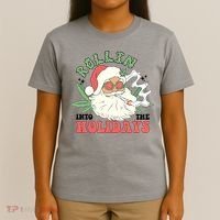 Rollin Into The Holidays Funny Marijuana Santa T-Shirt thumb 4
