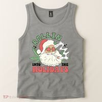 Rollin Into The Holidays Funny Marijuana Santa Tank Top thumb 2