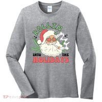 Rollin Into The Holidays Funny Marijuana Santa Women's Long Sleeve Shirt thumb 0