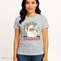 Rollin Into The Holidays Funny Marijuana Santa Women's T-Shirt thumb 4