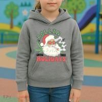 Rollin Into The Holidays Funny Marijuana Santa Kids Hoodie thumb 3