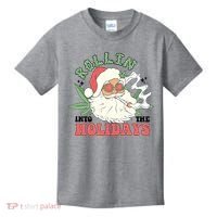 Rollin Into The Holidays Funny Marijuana Santa Kids T-Shirt thumb 0