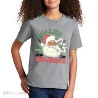Rollin Into The Holidays Funny Marijuana Santa Kids T-Shirt thumb 2