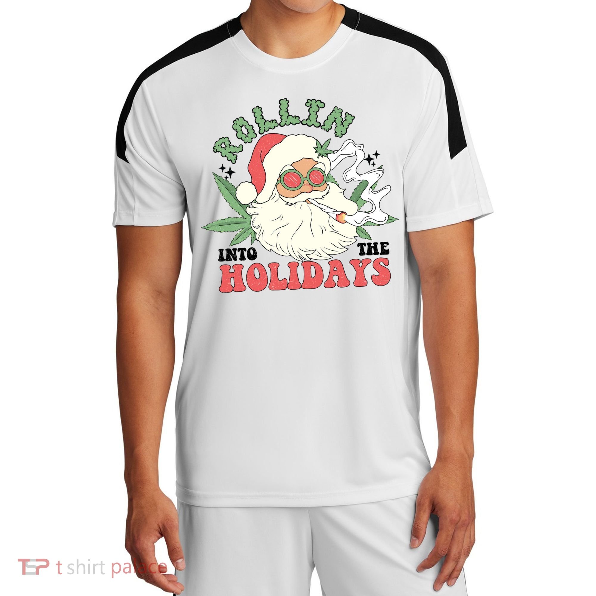 Rollin Into The Holidays Funny Marijuana Santa Sport-Tek Competitor United Soccer Jersey