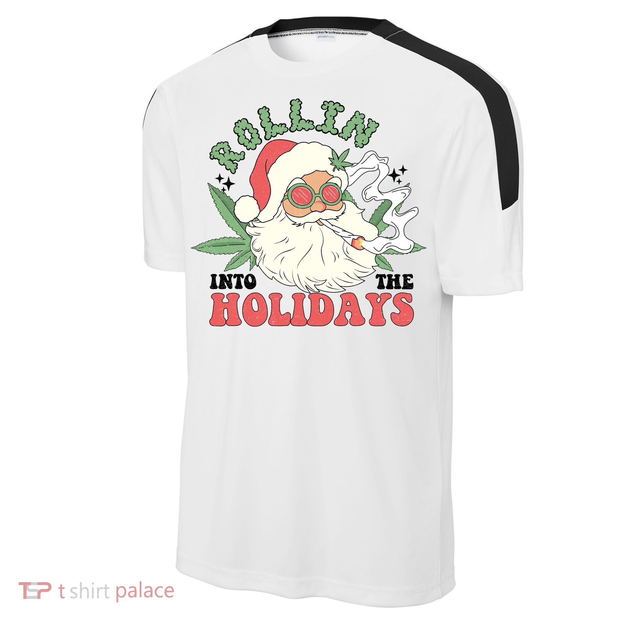 Rollin Into The Holidays Funny Marijuana Santa Sport-Tek Competitor United Soccer Jersey