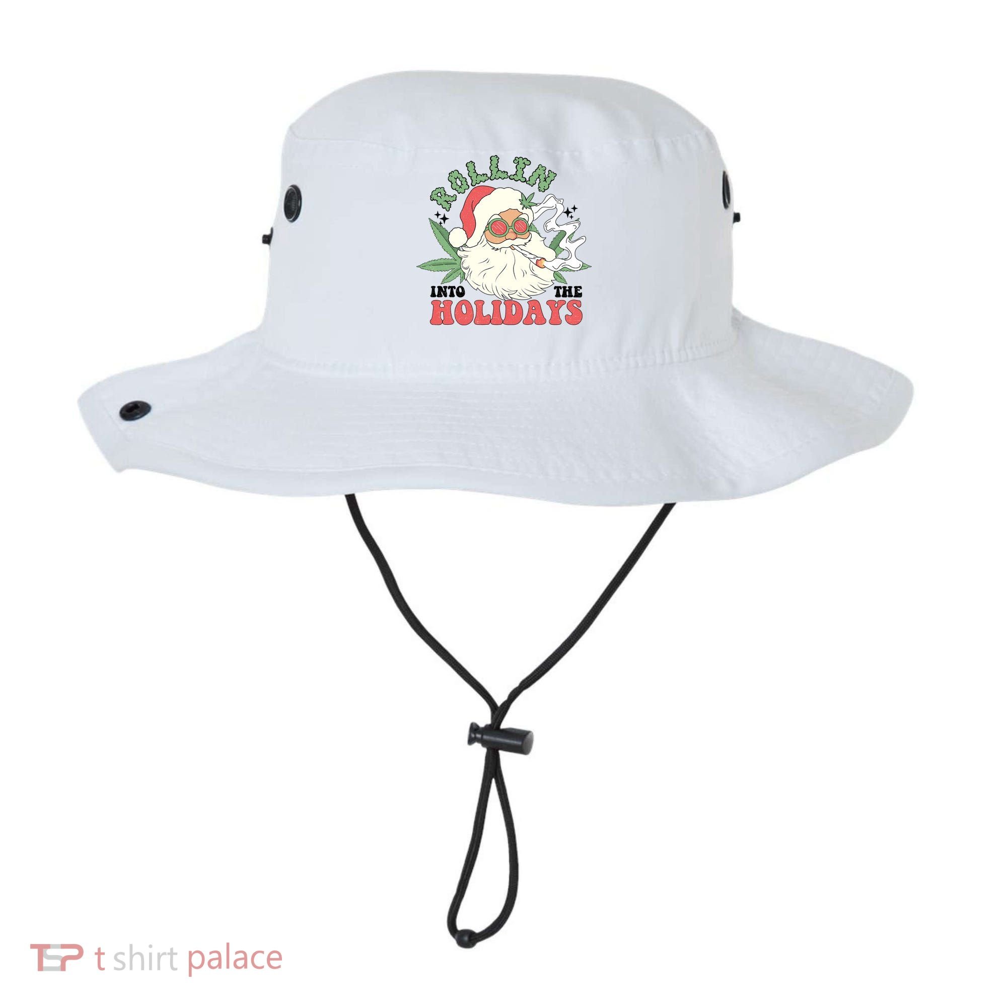 Rollin Into The Holidays Funny Marijuana Santa Bucket Hat