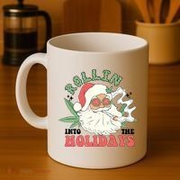 Rollin Into The Holidays Funny Marijuana Santa Coffee Mug thumb 4