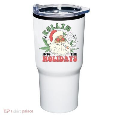 Rollin Into The Holidays Funny Marijuana Santa Tumbler