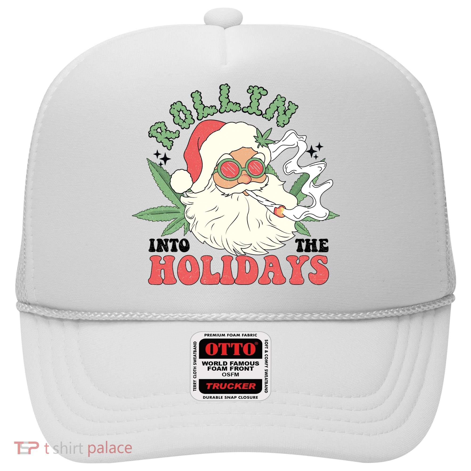 Rollin Into The Holidays Funny Marijuana Santa Hat