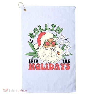 Rollin Into The Holidays Funny Marijuana Santa Golf Towel