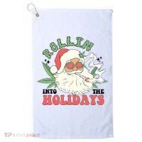 Rollin Into The Holidays Funny Marijuana Santa Golf Towel thumb 0