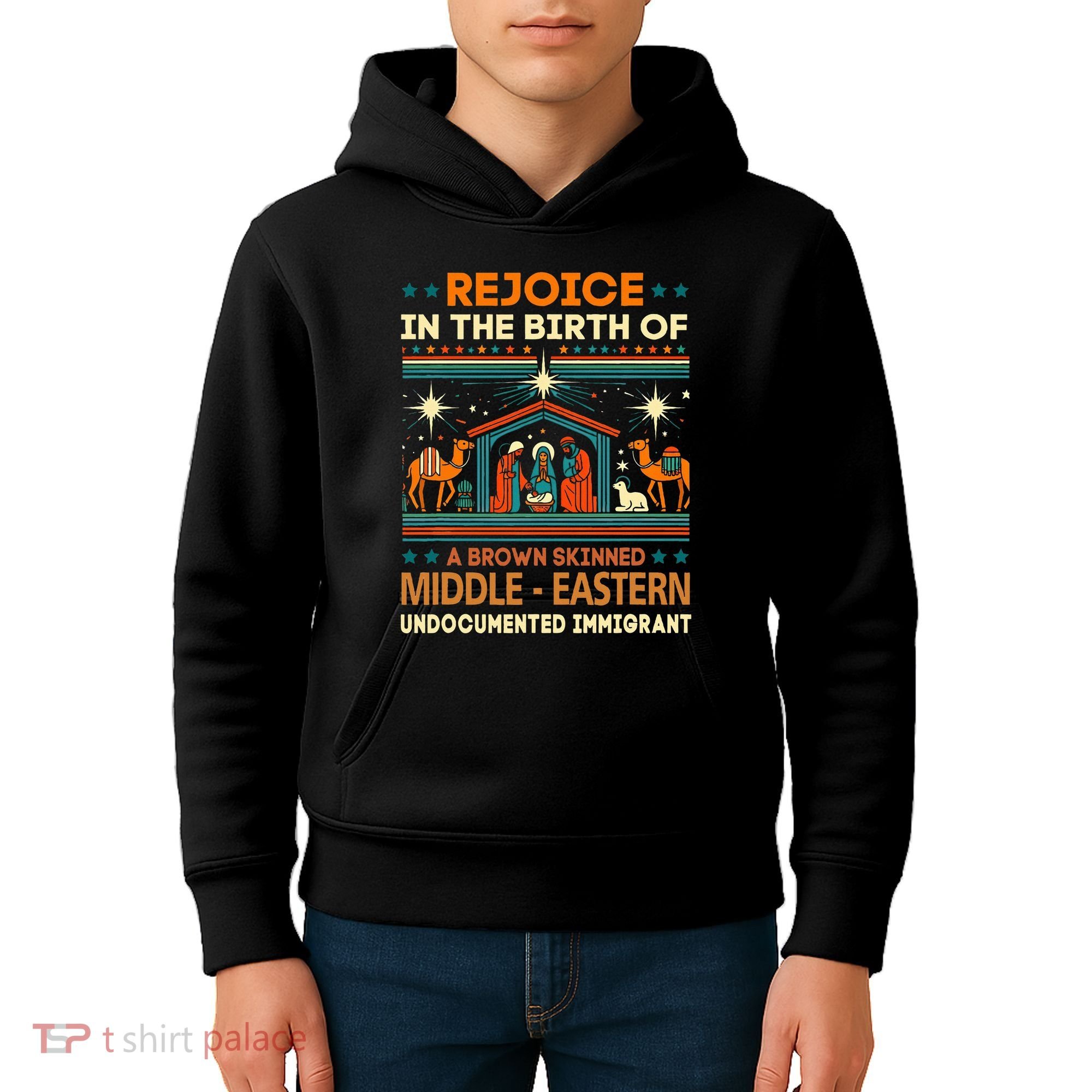 Rejoice In The Birth Of A Brown Skinned Middle Eastern Jesus Kids Hoodie