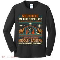 Rejoice In The Birth Of A Brown Skinned Middle Eastern Jesus Kids Long Sleeve Shirt thumb 0