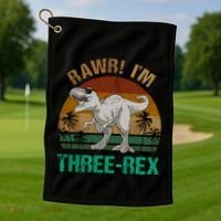 Rawr I'm Three Rex 3rd Birthday T-rex Dinosaur 3 Years Old Golf Towel thumb 1