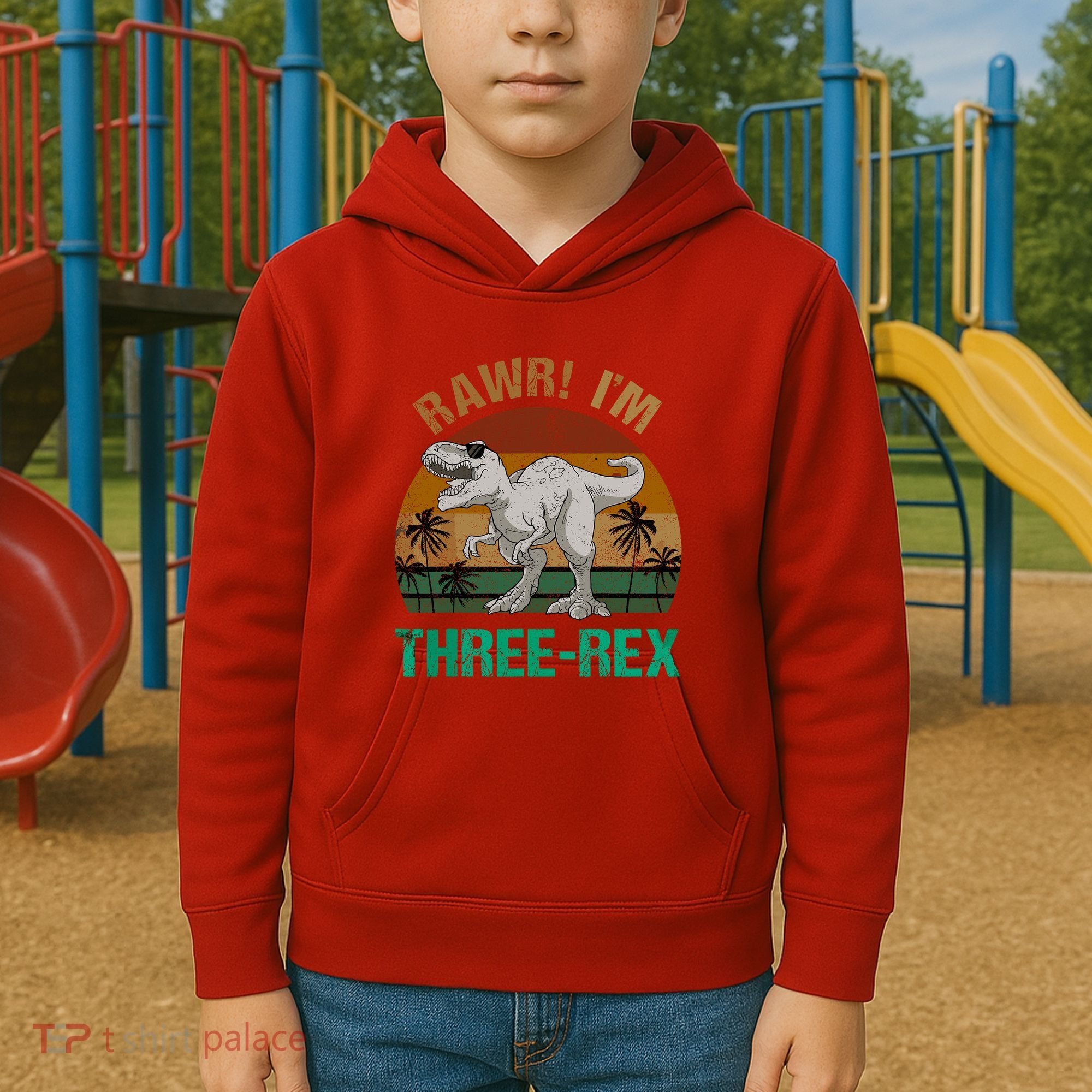 Rawr I'm Three Rex 3rd Birthday T-rex Dinosaur 3 Years Old Kids Hoodie