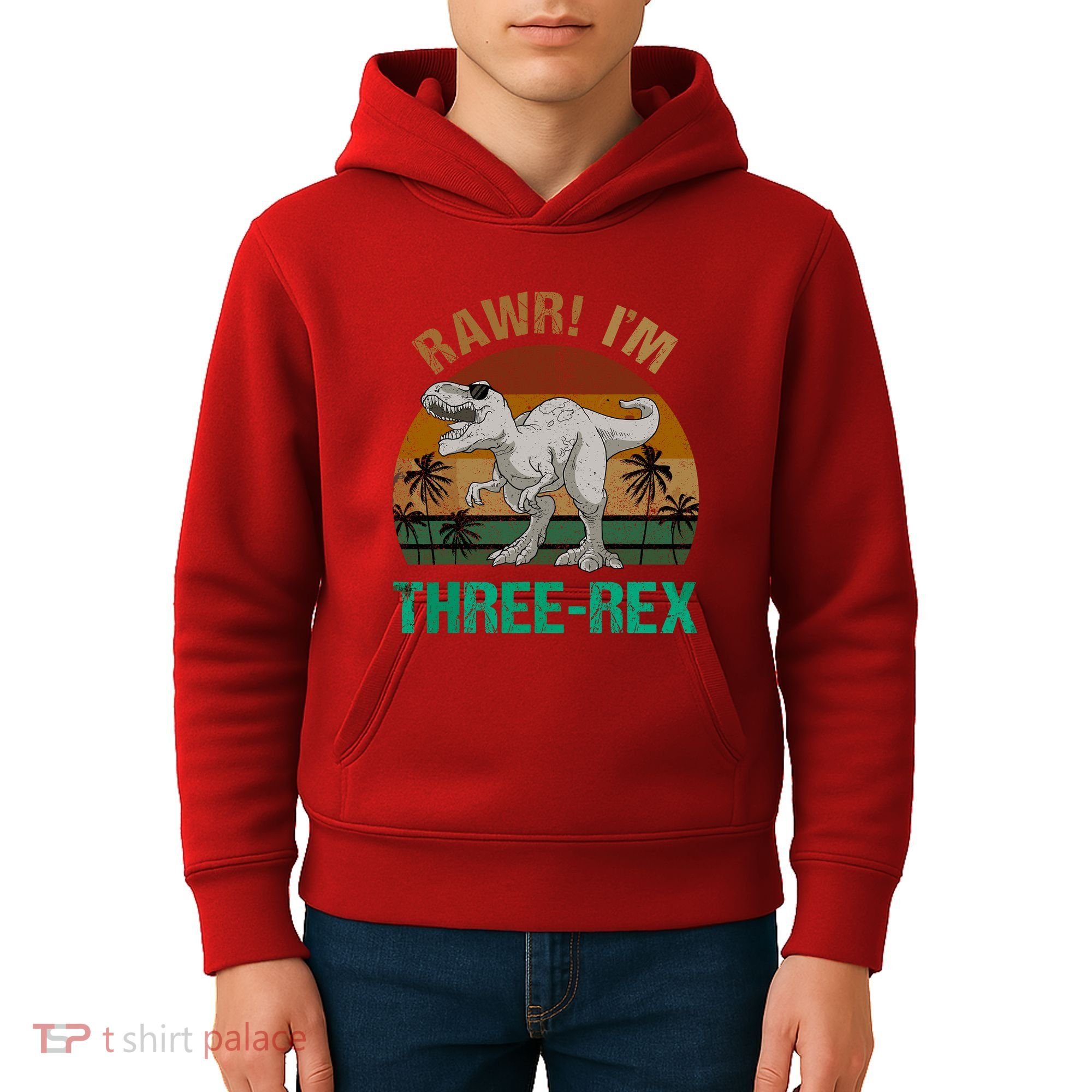 Rawr I'm Three Rex 3rd Birthday T-rex Dinosaur 3 Years Old Kids Hoodie