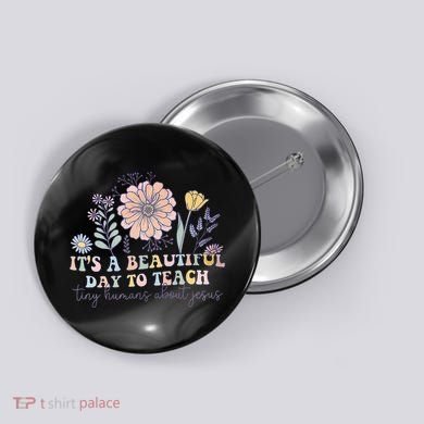 Retro I Teach Tiny Humans About Jesus Christian Teacher Button