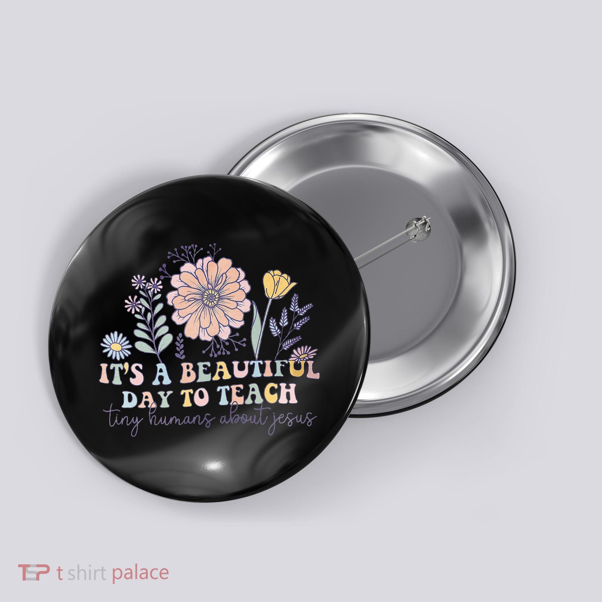 Retro I Teach Tiny Humans About Jesus Christian Teacher Button