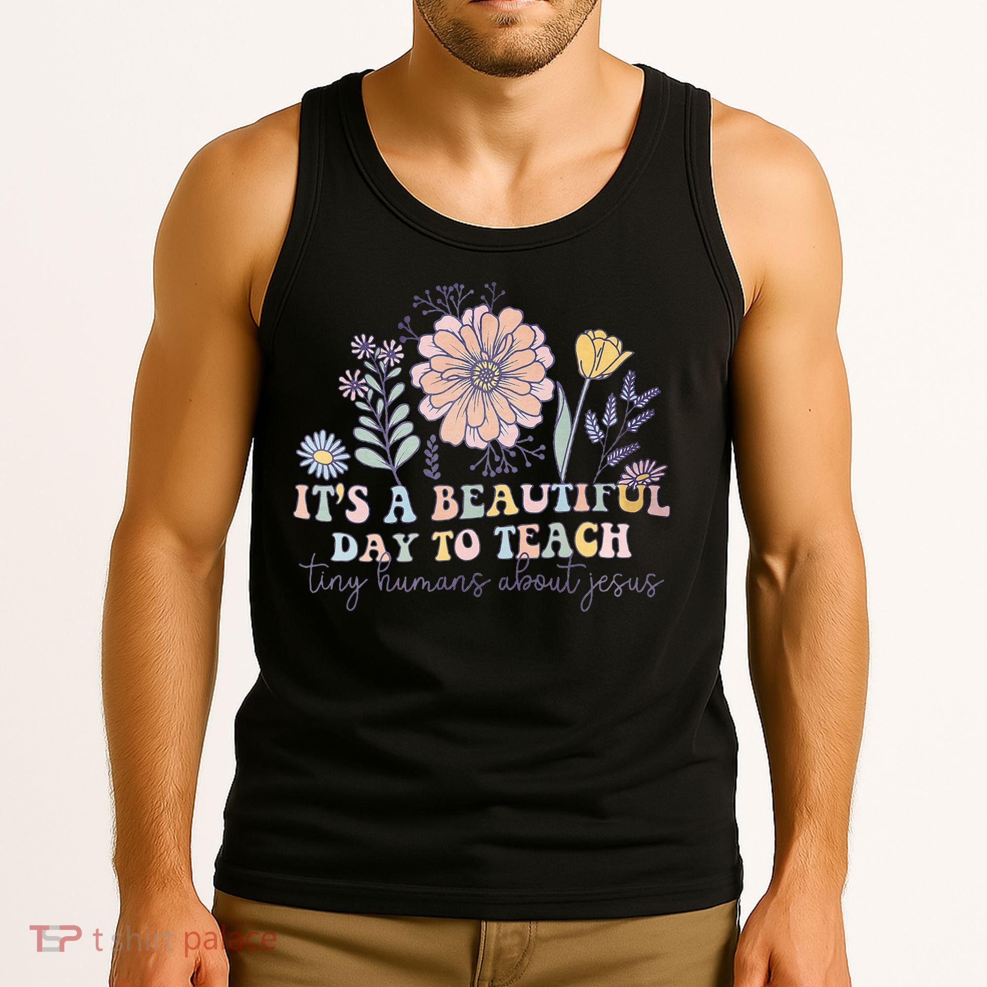 Retro I Teach Tiny Humans About Jesus Christian Teacher Tank Top