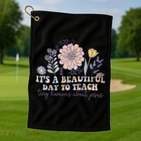 Retro I Teach Tiny Humans About Jesus Christian Teacher Golf Towel thumb 1