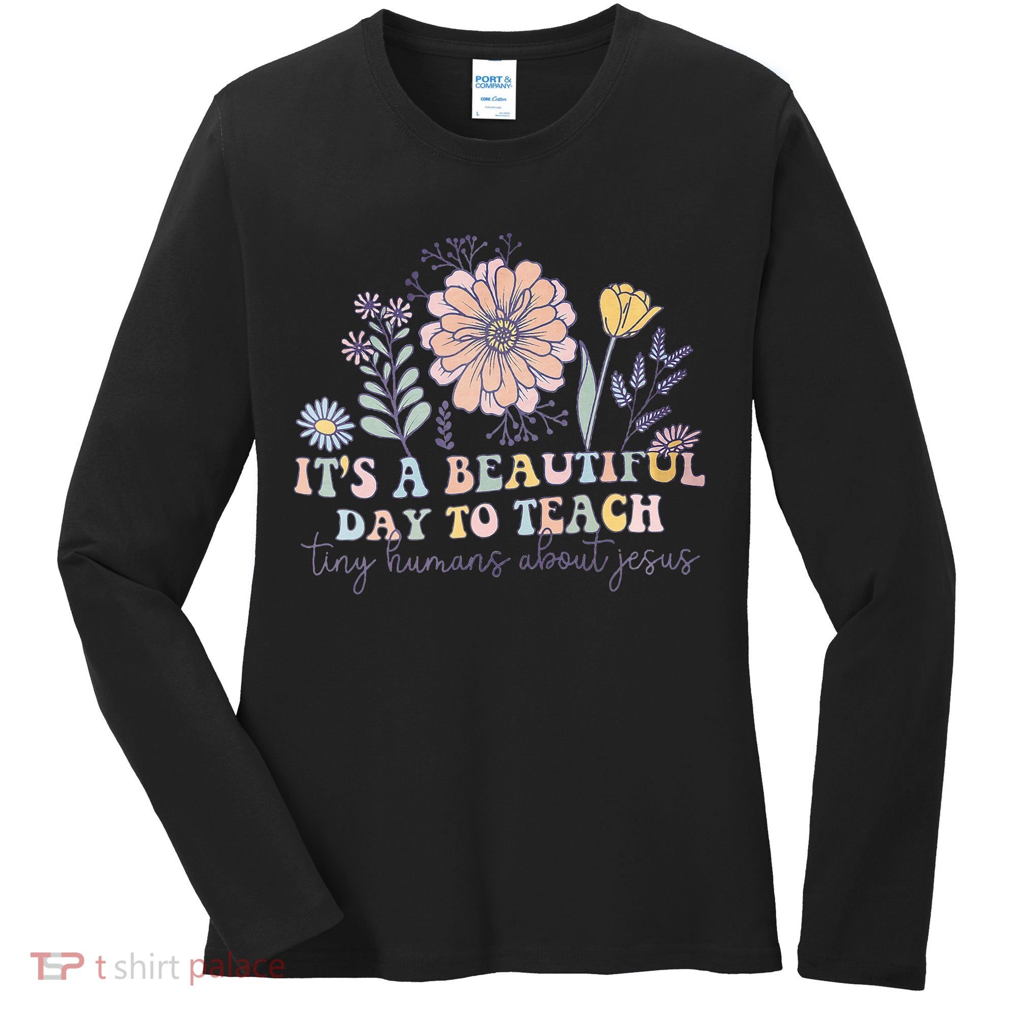 Retro I Teach Tiny Humans About Jesus Christian Teacher Women's Long Sleeve Shirt