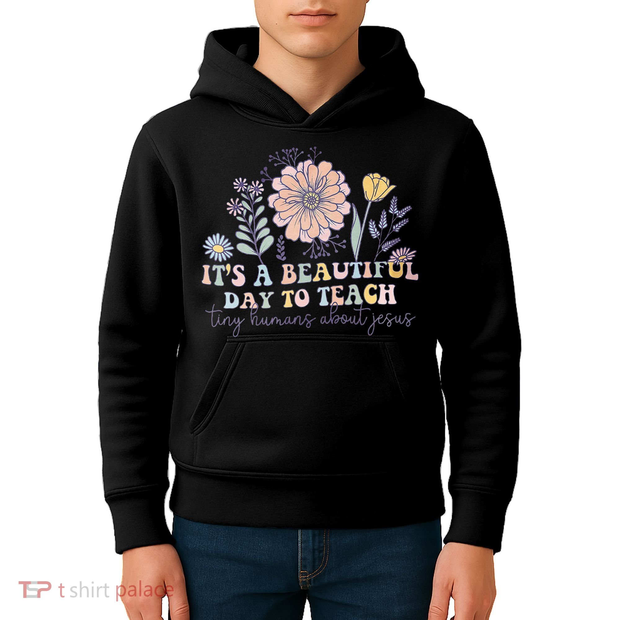 Retro I Teach Tiny Humans About Jesus Christian Teacher Kids Hoodie