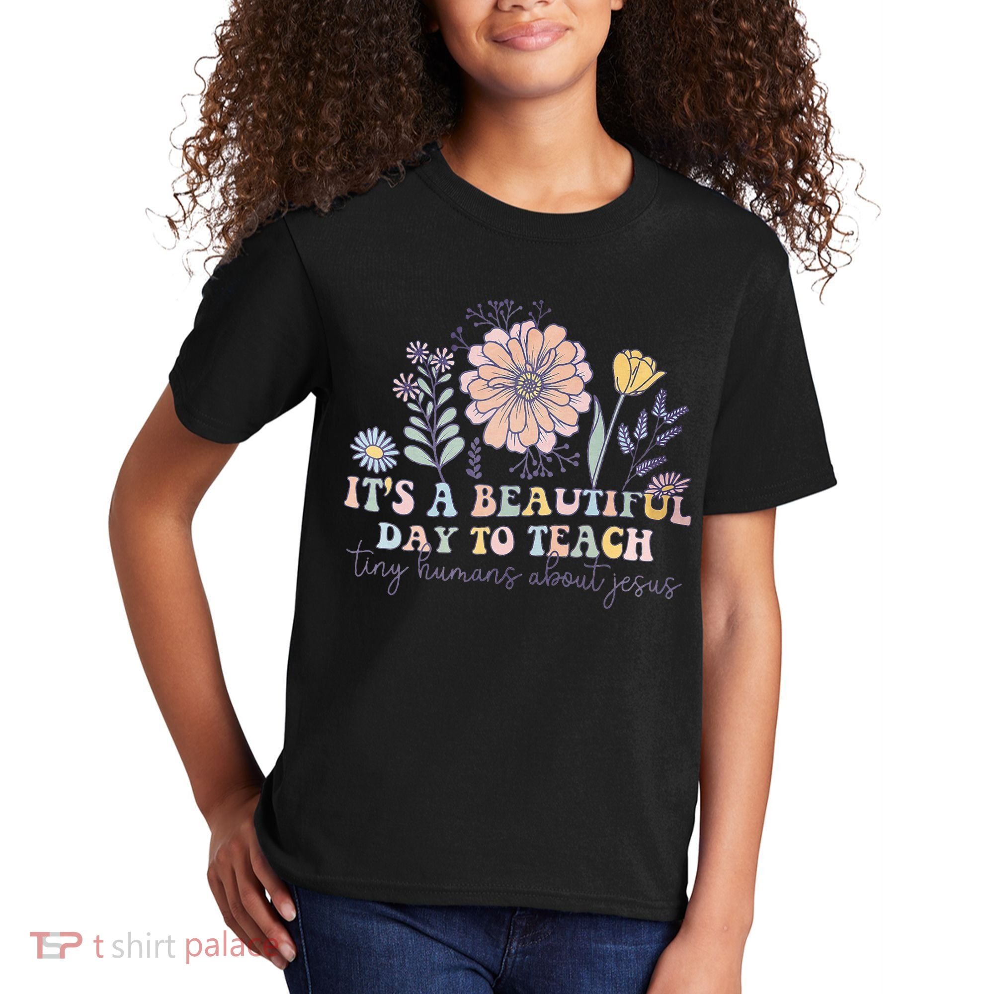 Retro I Teach Tiny Humans About Jesus Christian Teacher Kids T-Shirt