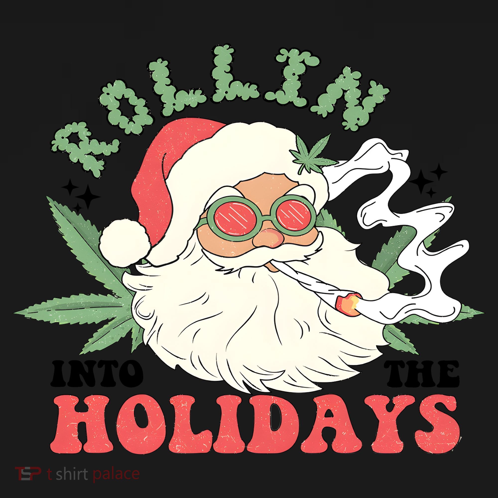 Rollin Into The Holidays Santa Smoker Retro Christmas Cannabis Weed Bucket Hat