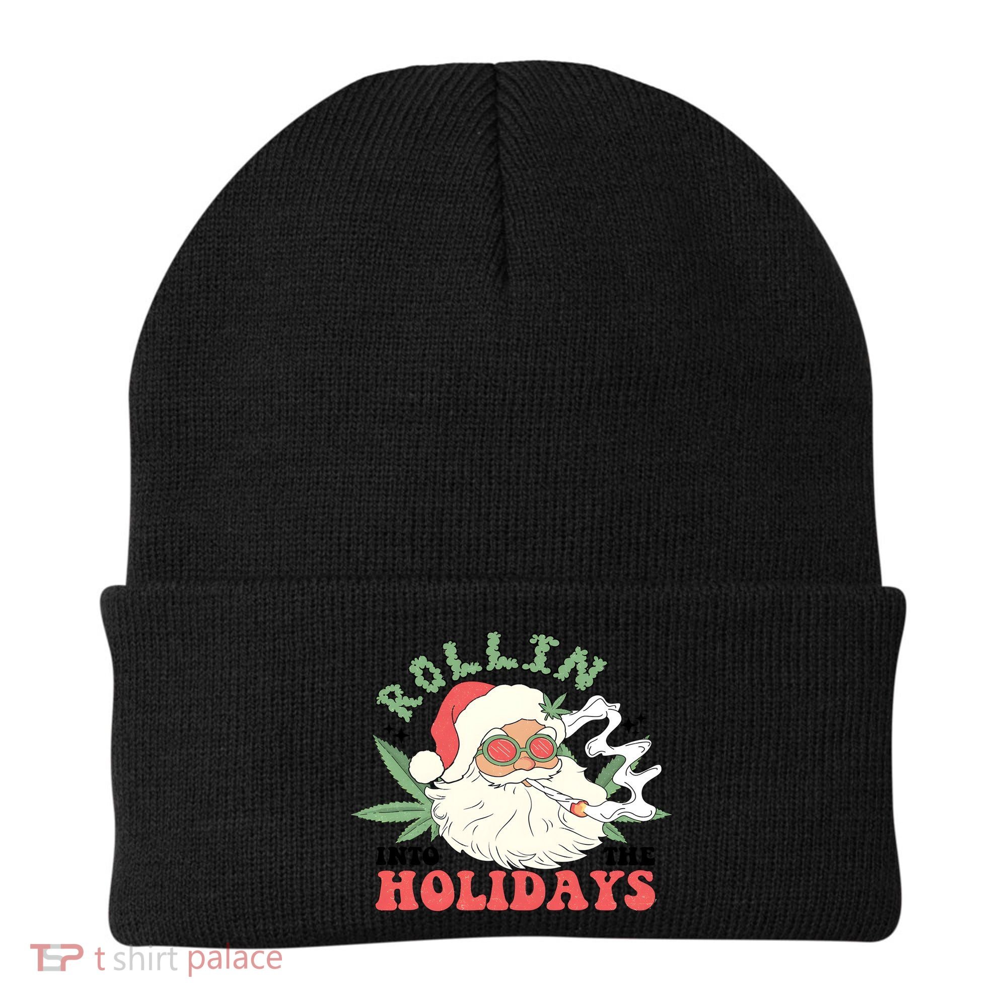 Rollin Into The Holidays Santa Smoker Retro Christmas Cannabis Weed Beanie