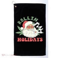 Rollin Into The Holidays Santa Smoker Retro Christmas Cannabis Weed Golf Towel thumb 0