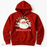 Rollin Into The Holidays Santa Smoker Retro Christmas Cannabis Weed Hoodie thumb 0