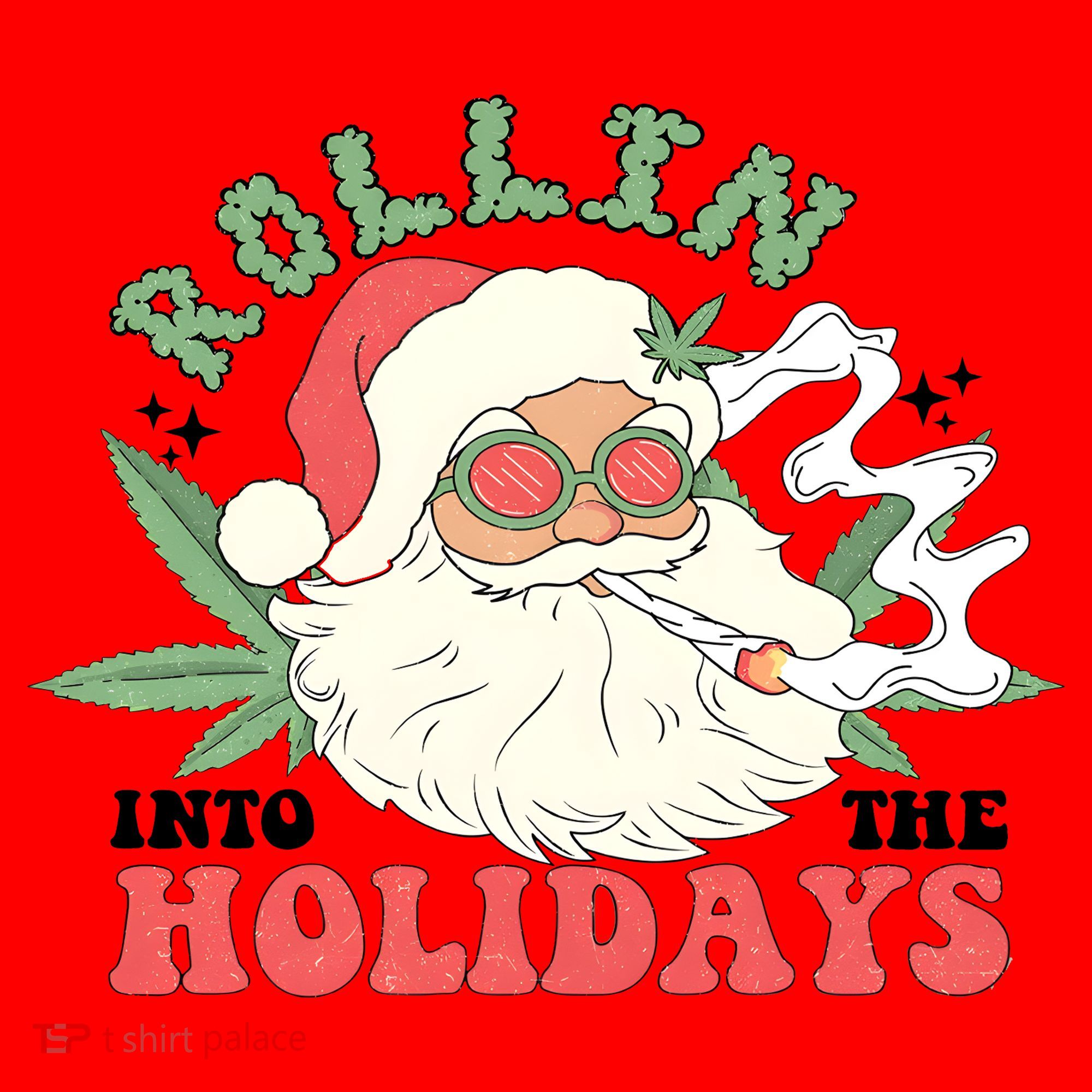Rollin Into The Holidays Santa Smoker Retro Christmas Cannabis Weed Hoodie