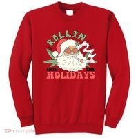 Rollin Into The Holidays Santa Smoker Retro Christmas Cannabis Weed Sweatshirt thumb 0
