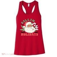 Rollin Into The Holidays Santa Smoker Retro Christmas Cannabis Weed Women's Tank Top thumb 0