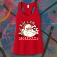 Rollin Into The Holidays Santa Smoker Retro Christmas Cannabis Weed Women's Tank Top thumb 3